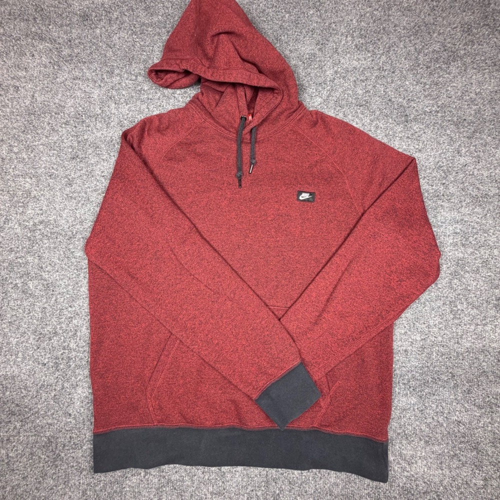 Nike Mens Maroon Black Heathered Pullover Hoodie Sweatshirt 678564-677 Size L